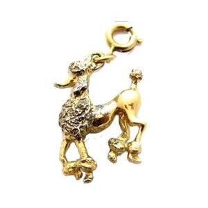 Vintage Sweet Poodle Dog‎ Puppy Gold Plated Figural Charm Pendant Signed  Monet